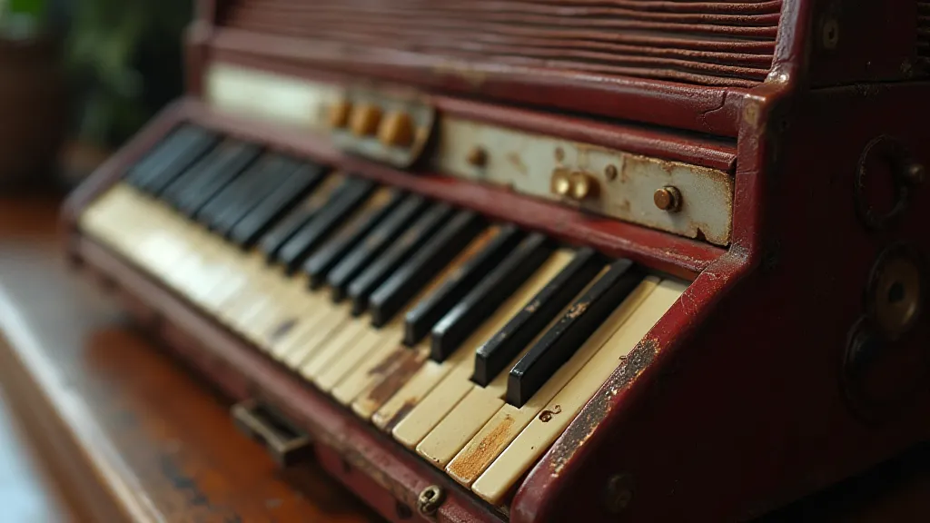 Detailed view of a vintage accordion