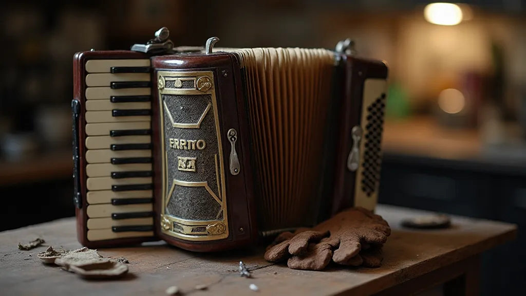 Vintage accordion under repair
