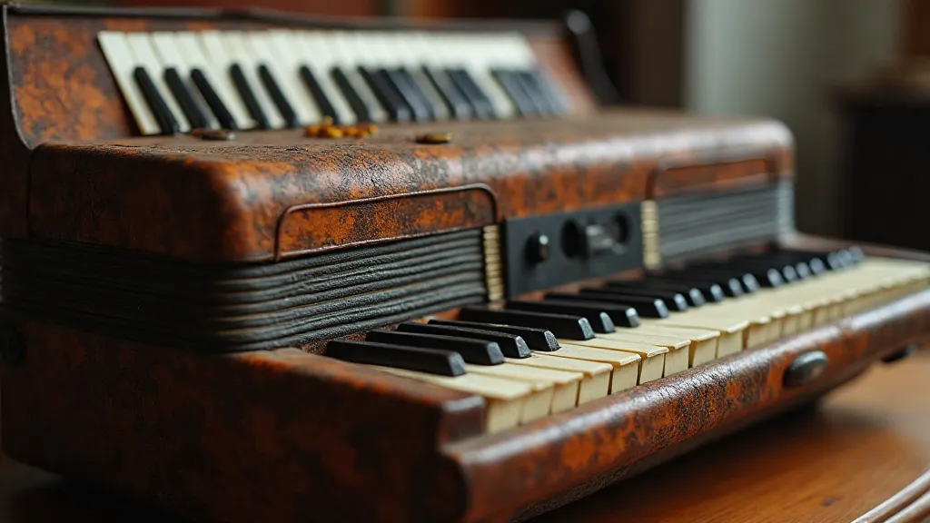 Antique accordion with signs of age