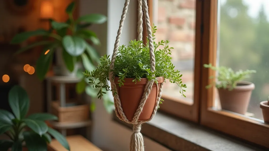 Finished macrame plant hanger