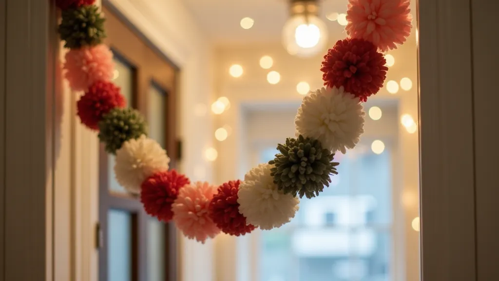 A completed pom-pom garland decoration