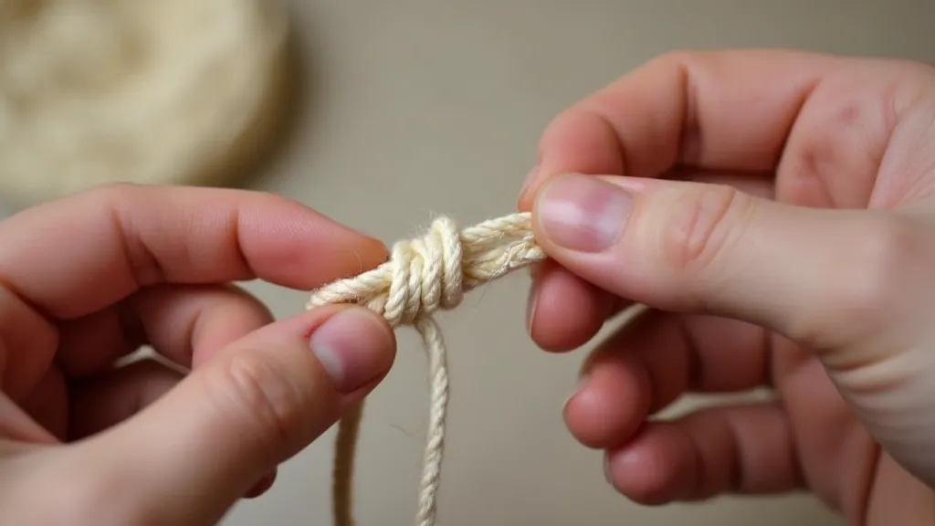 Hands tying a macrame knot