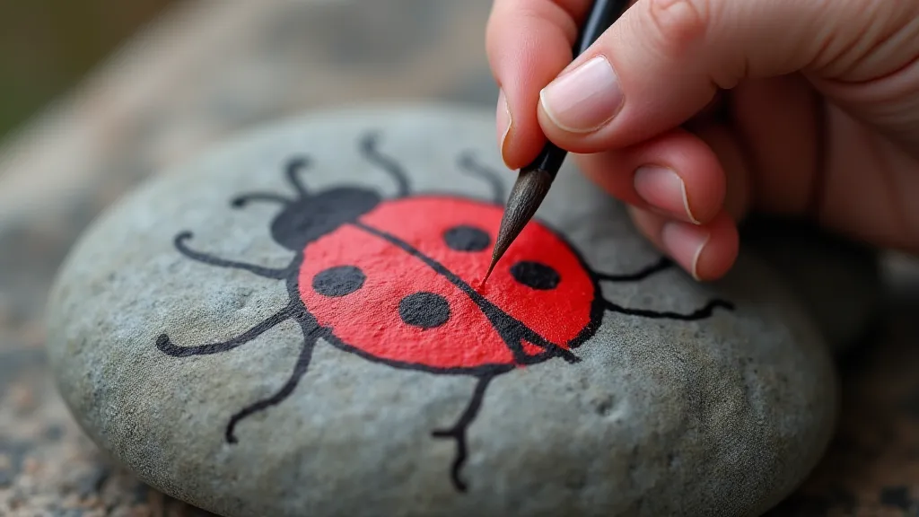Painting a ladybug on a rock
