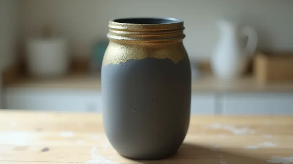 Mason jar vase with gold leaf accent