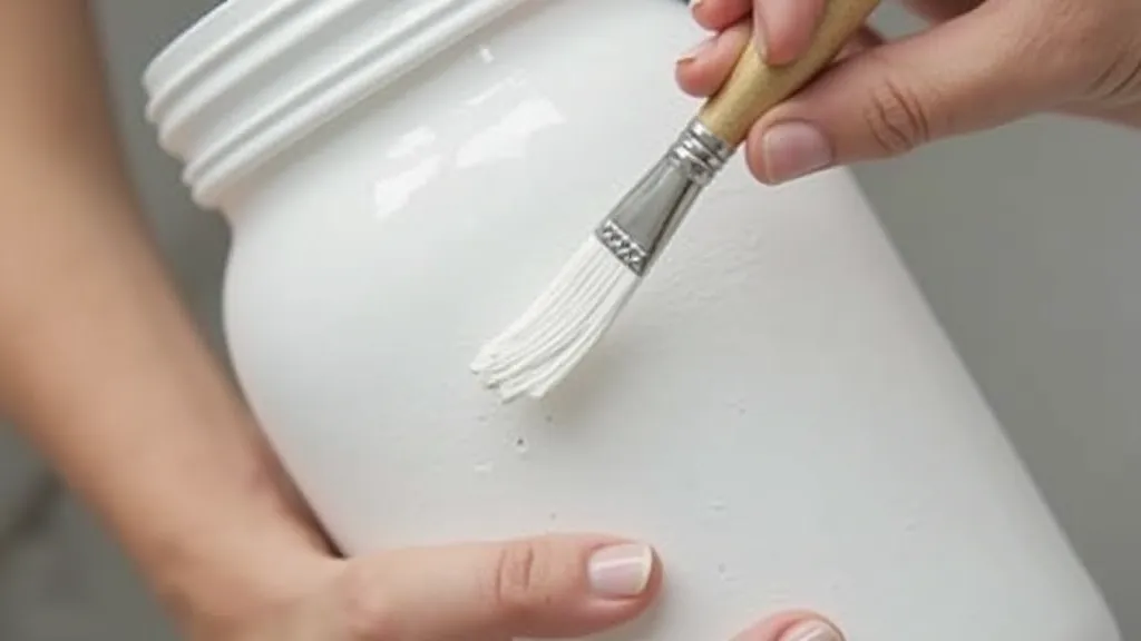 Mason jar being painted with chalk paint