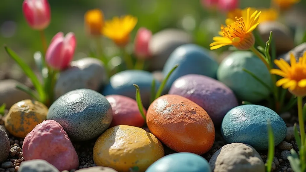 Painted rocks in a garden