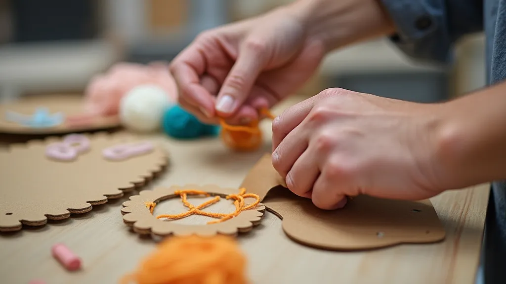Wrapping yarn around cardboard for pom-pom making