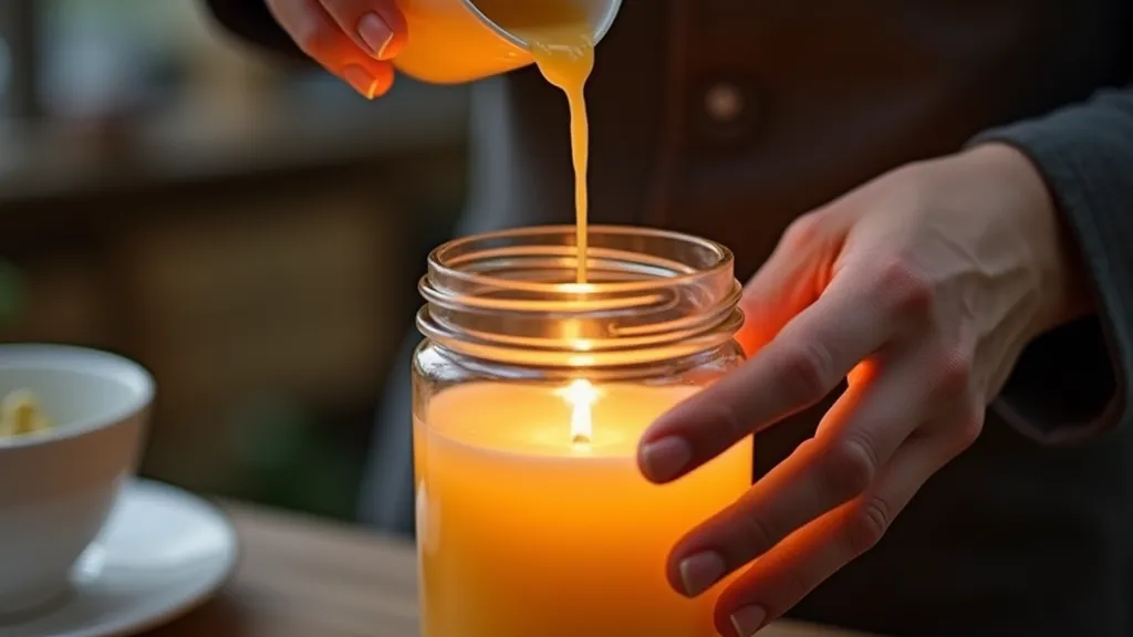 Pouring wax into a candle container
