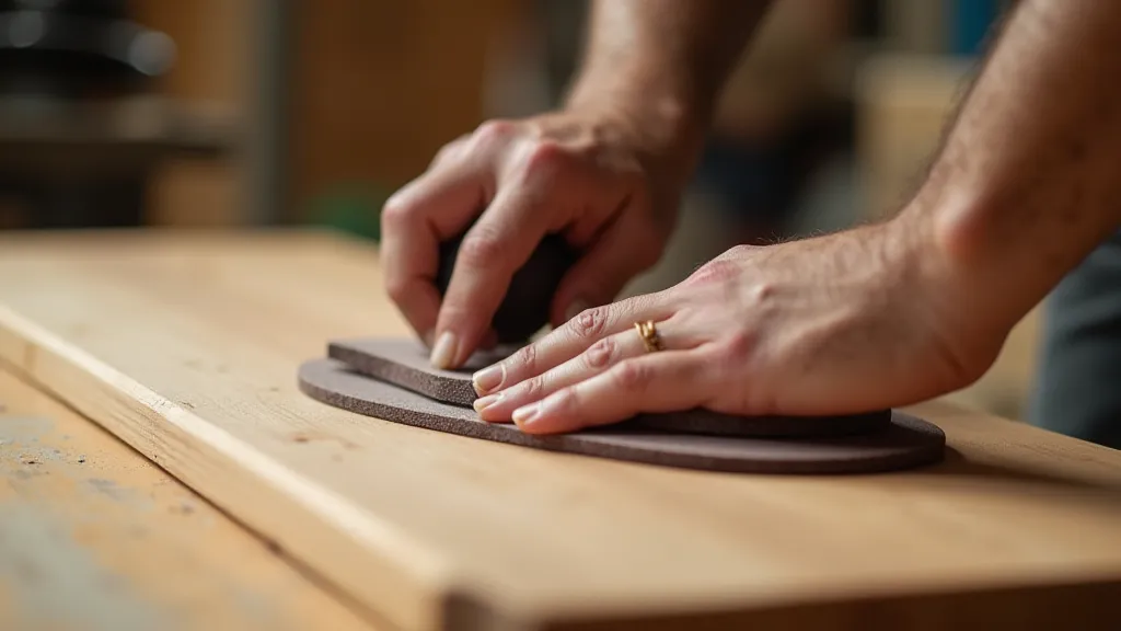 Person sanding wood plank