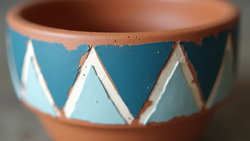 Close-up of a terra cotta pot with a triangle pattern