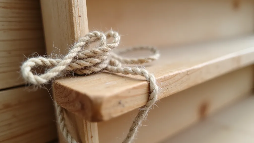Twine attached to wood plank