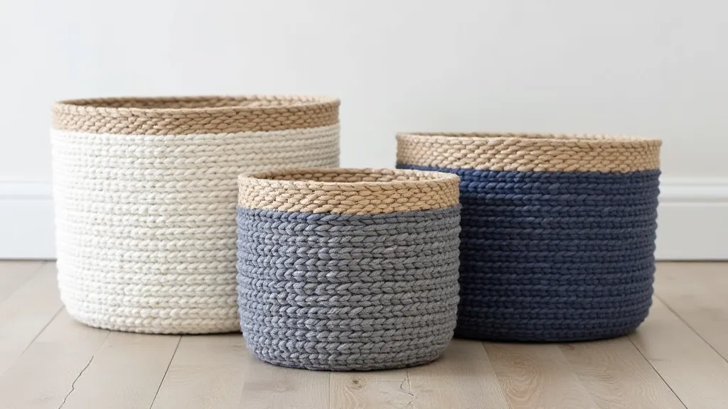 Yarn wrapped storage baskets